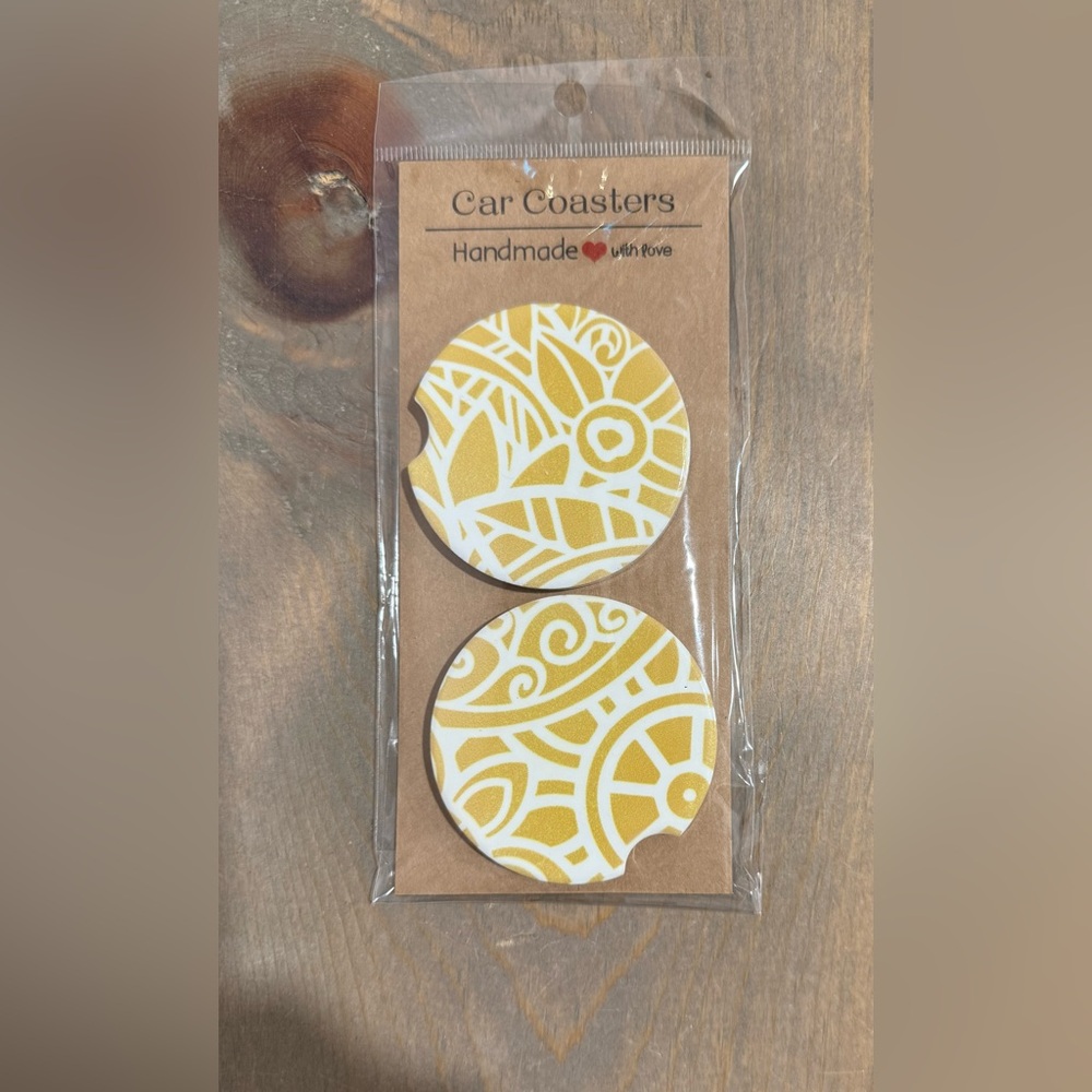 Ceramic Mandala Car Coasters - Set of Two - Custom Made!